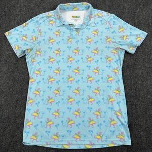 Tipsy Elves Taco Dinosaur T-Rex Golf Polo Performance Stretch XL Light Blue